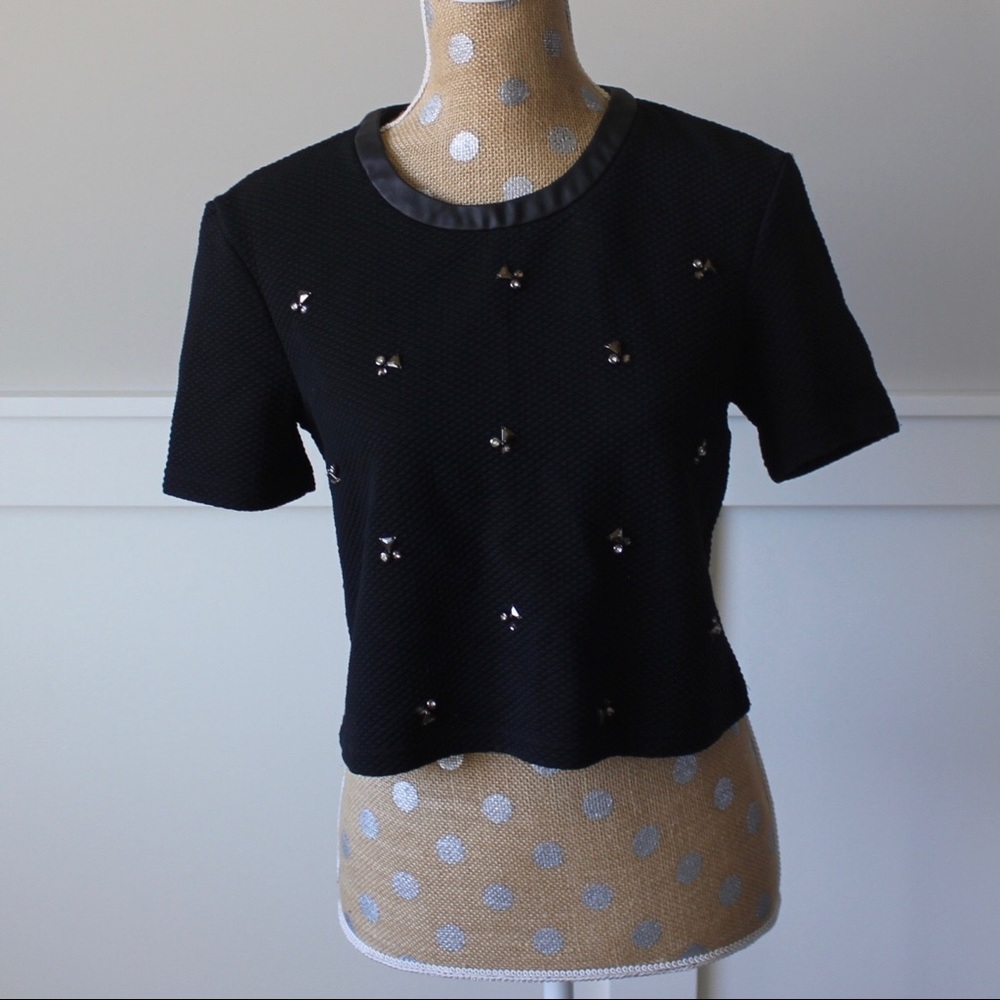 Bejeweled black quilted VS crop top